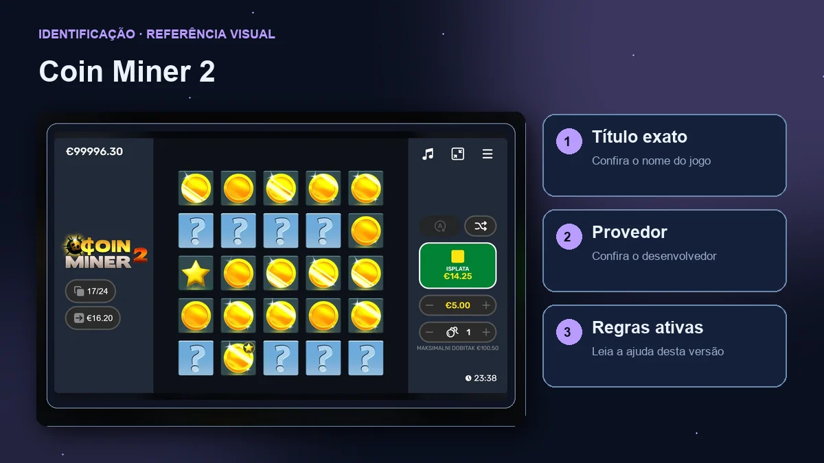 Coin Miner 2: interface com verificações de título, provedor e regras.
