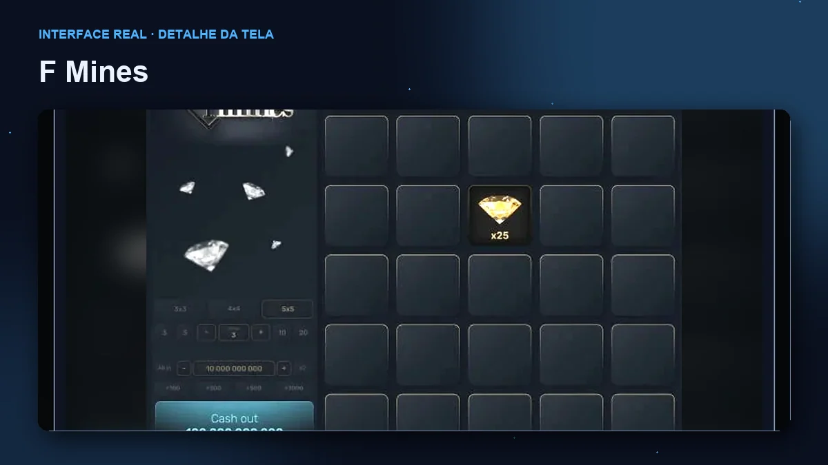 F Mines: detalhe ampliado da interface do jogo.