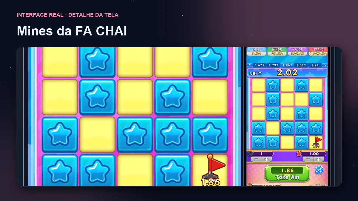 Mines da FA CHAI: detalhe ampliado da interface do jogo.