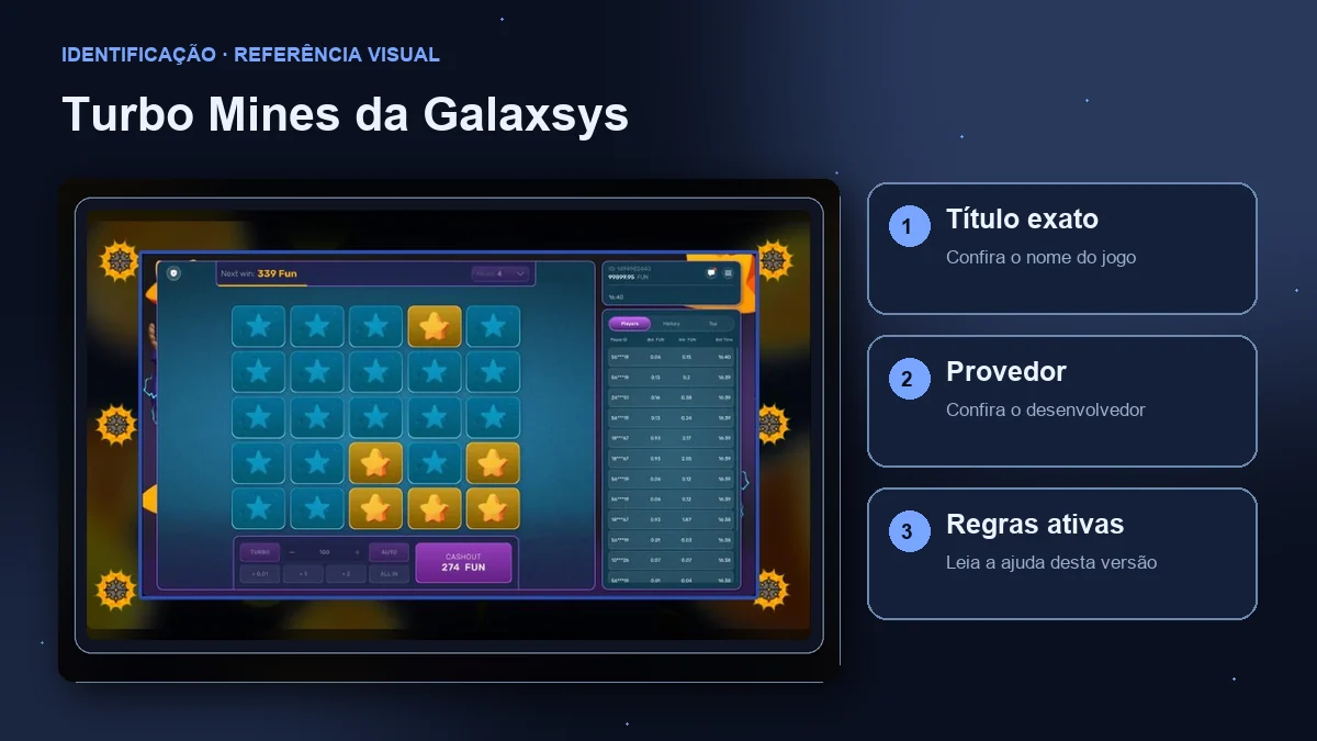 Turbo Mines da Galaxsys: interface com verificações de título, provedor e regras.