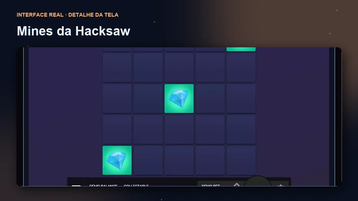Mines da Hacksaw: detalhe ampliado da interface do jogo.