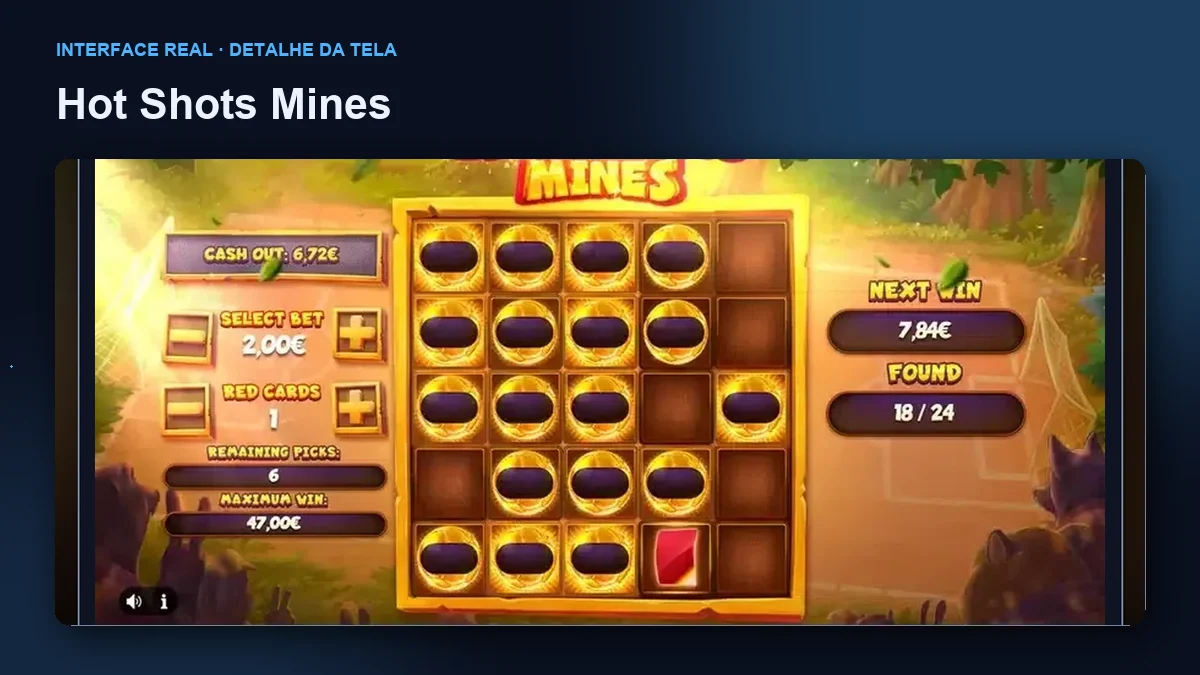 Hot Shots Mines: detalhe ampliado da interface do jogo.