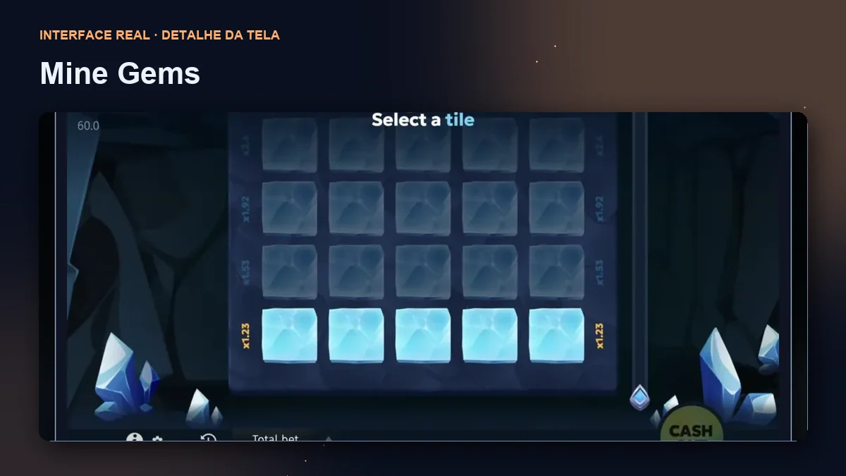 Mine Gems: detalhe ampliado da interface do jogo.