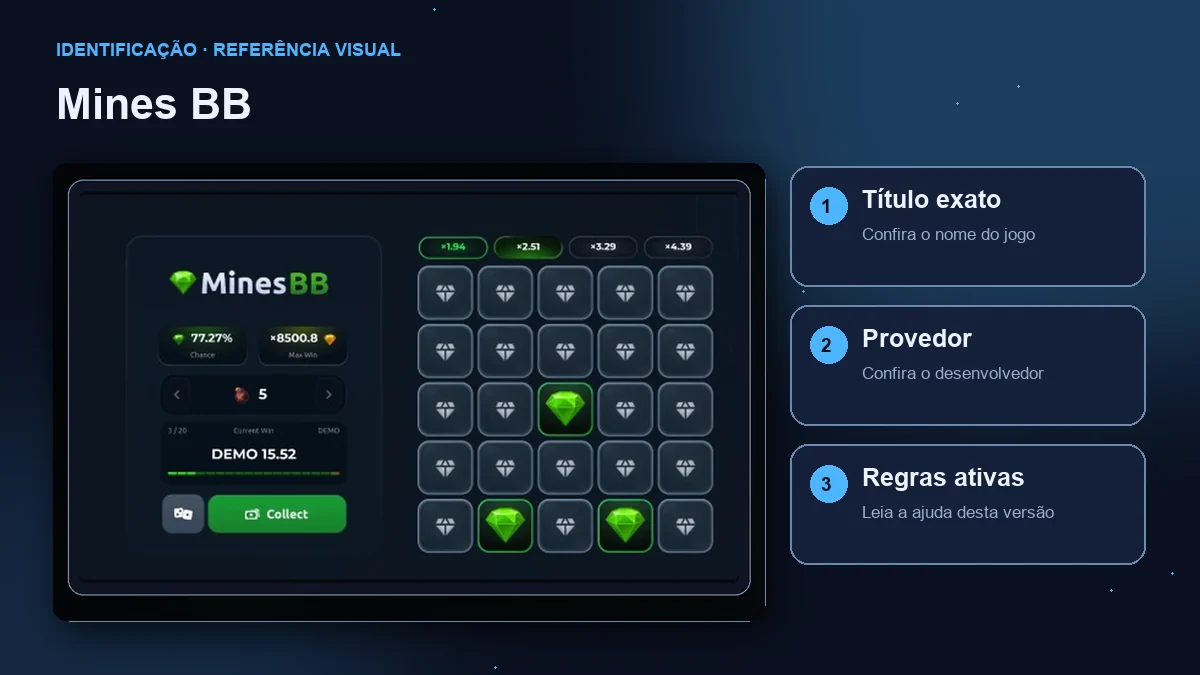 Mines BB: interface com verificações de título, provedor e regras.