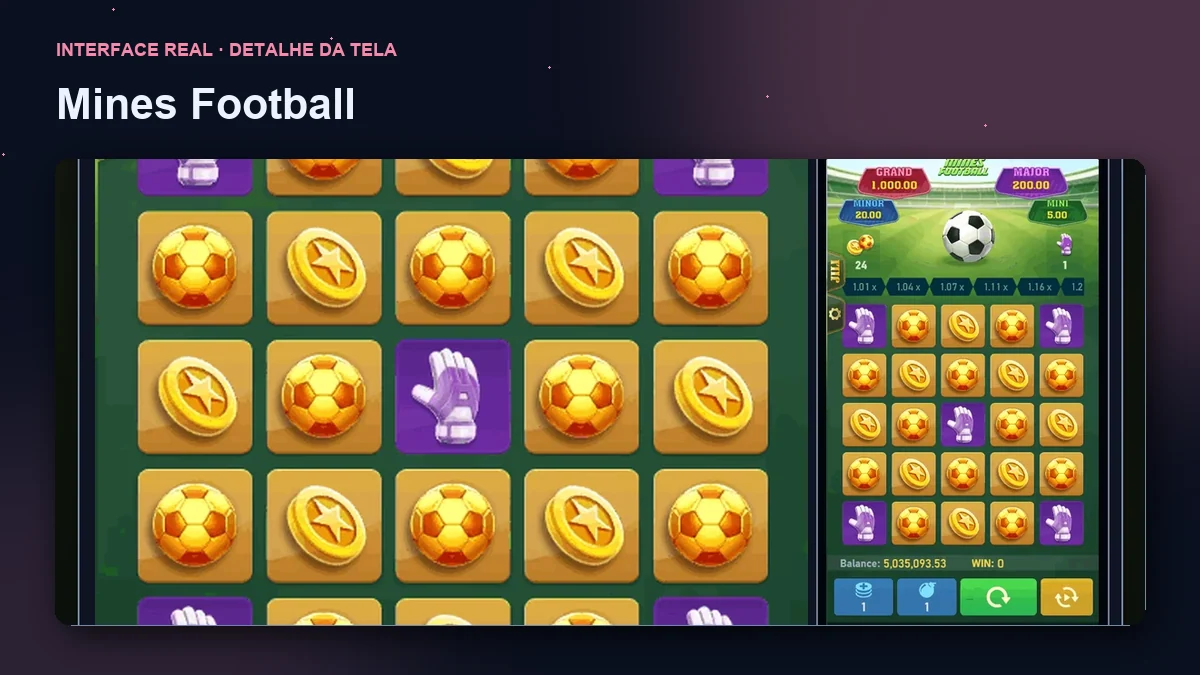 Mines Football: detalhe ampliado da interface do jogo.