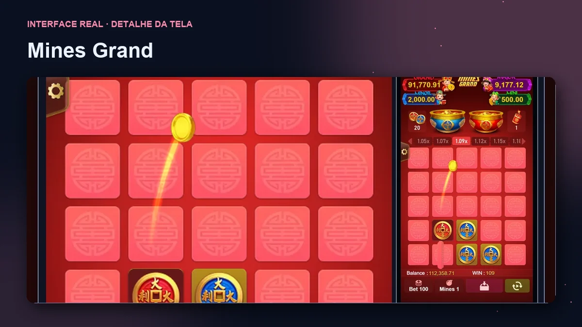 Mines Grand: detalhe ampliado da interface do jogo.