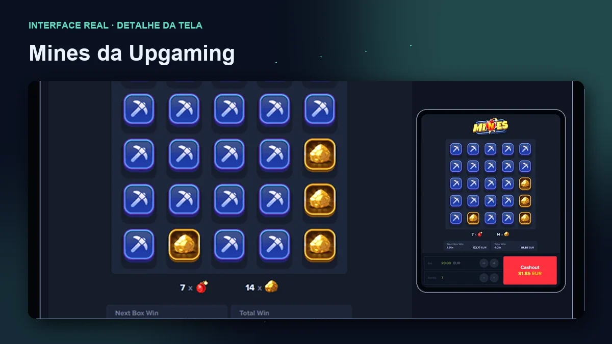 Mines da Upgaming: detalhe ampliado da interface do jogo.