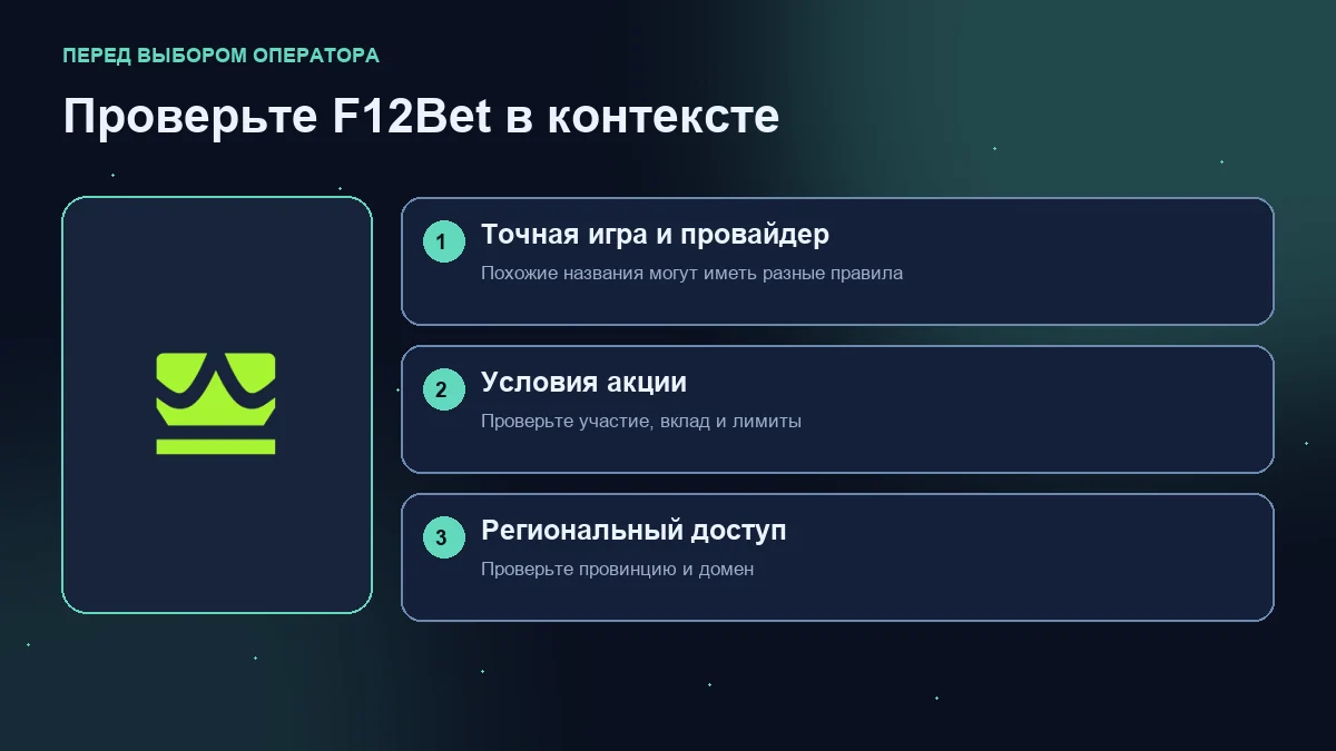 Мины (Mines) в F12Bet: схема проверки игры, условий акции и регионального доступа.