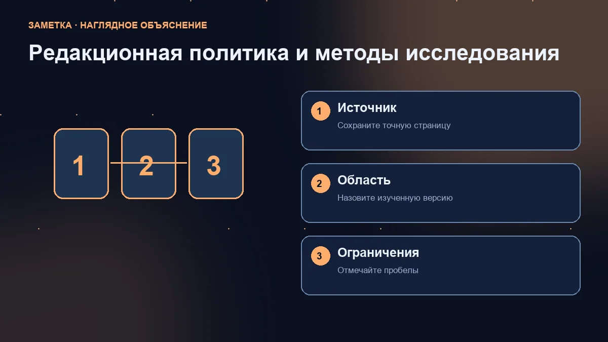 Схема из трёх шагов: точный источник, изученная версия и границы доказательств.