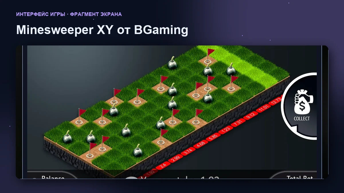 Minesweeper XY от BGaming: увеличенный фрагмент интерфейса игры.