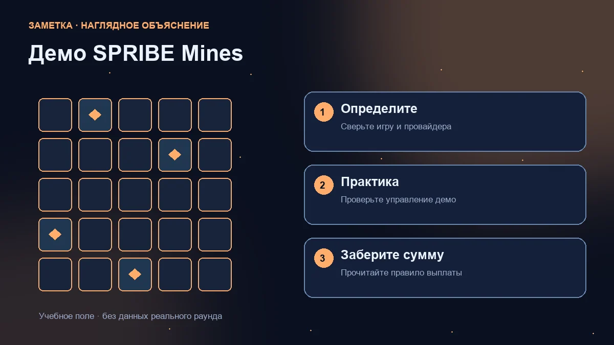 Учебная сетка и три проверки: название игры, управление демо и правила получения выплаты.