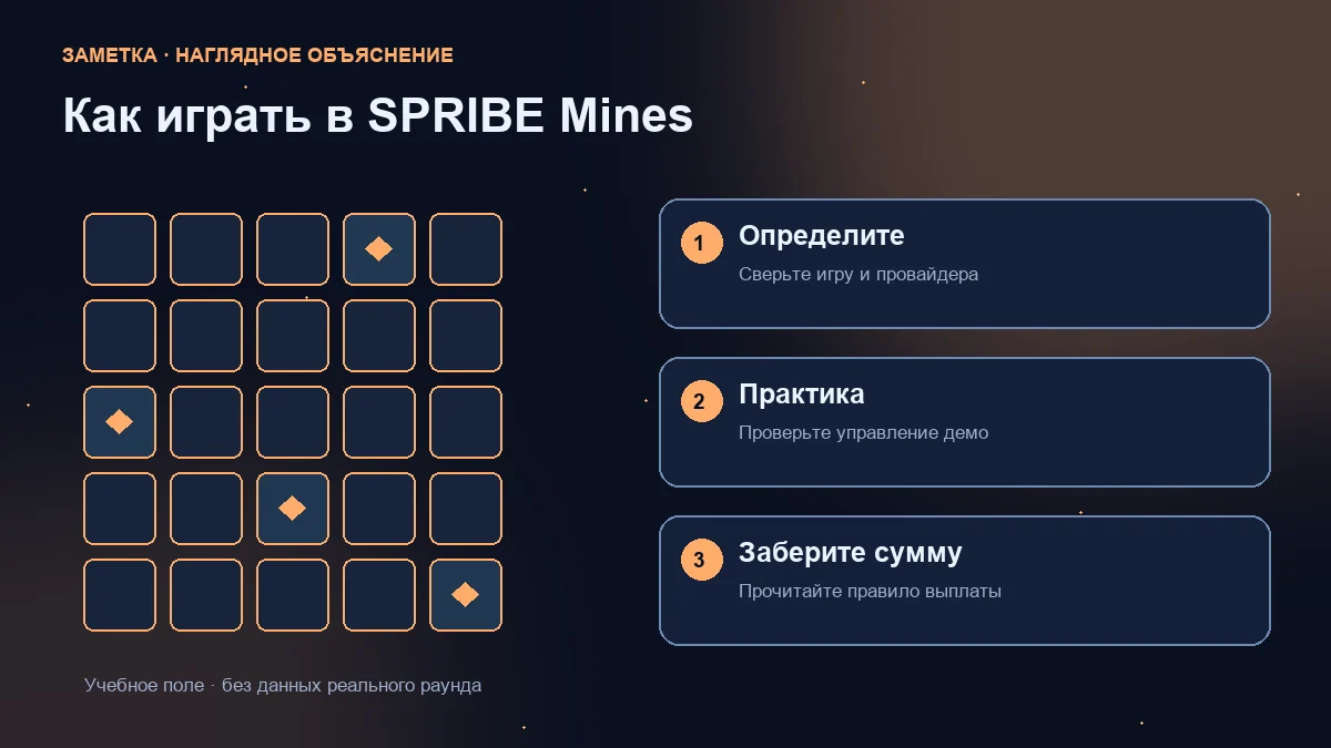 Учебная сетка и три проверки: название игры, управление демо и правила получения выплаты.