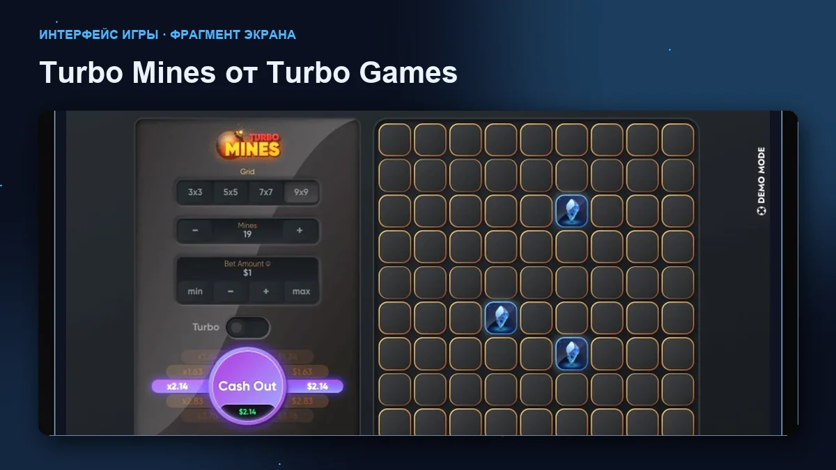 Turbo Mines от Turbo Games: увеличенный фрагмент интерфейса игры.